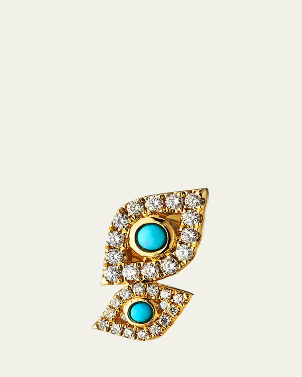 14k Gold Double Evil Eye Stud Earring (Single)